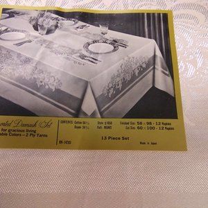 Vintage NOS Damask Tablecloth & 12 Napkins Unused 1970's Ivory 58" X 98"